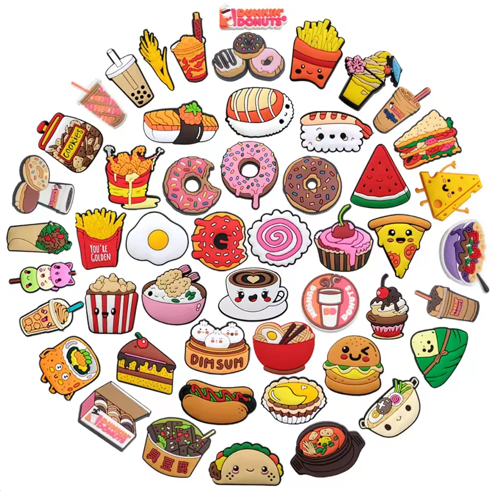 11-50pcs Food Snacks Series Shoe Charms Accessories Donut Milk tea Shoes Decorations Buckle Fit Clog Sandal Kids Party Gifts