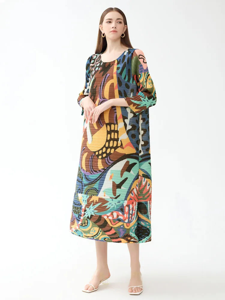   Schilderij Lang Sve rond Ne Geplooid Dr Groot formaat Herfst Winter Casual A-lijn Rok Polyester Dames Dr