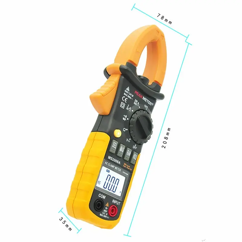 PEAKMETER PM2008A/PM2008B Professional digital AC 600A Clamp meter BackLight Multimetro Clamps Leakage With black bag