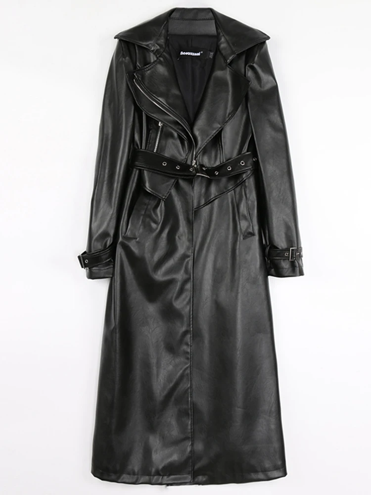 Nerazzurri Spring Runway White Long Leather Trench Coat for Women