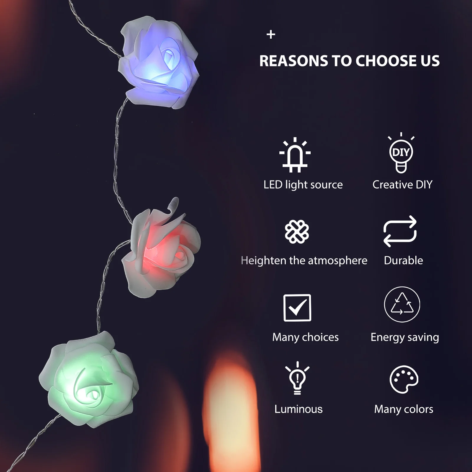 1 قطعة سلسلة ضوء الورد LED زهرة الورد لون دافئ الجنية ضوء رومانسية عطلة حفل زفاف الديكور مصباح داخلي خارجي #3