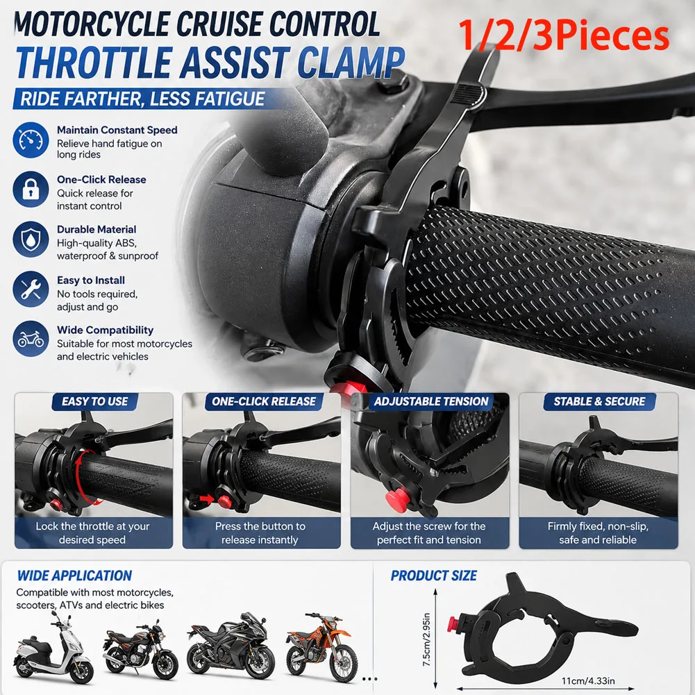 1/2/3pcs Motorcycle Cruise Control For Lock Assist Retainer Universal Safe Flexible Wrist Grip Handle Bar Motorcycle Accessories
