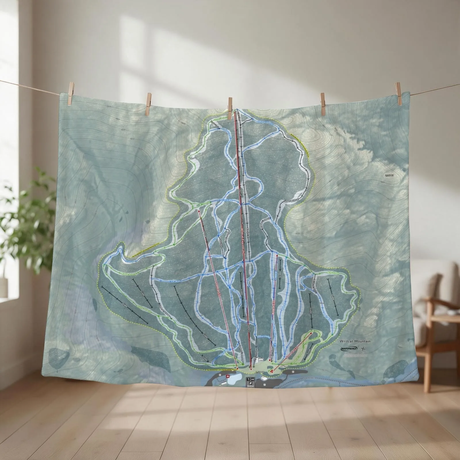 Wildcat Mountain Trail Map Throw Blanket couch cozy soft plush fuzzy picnic outdoor blanket