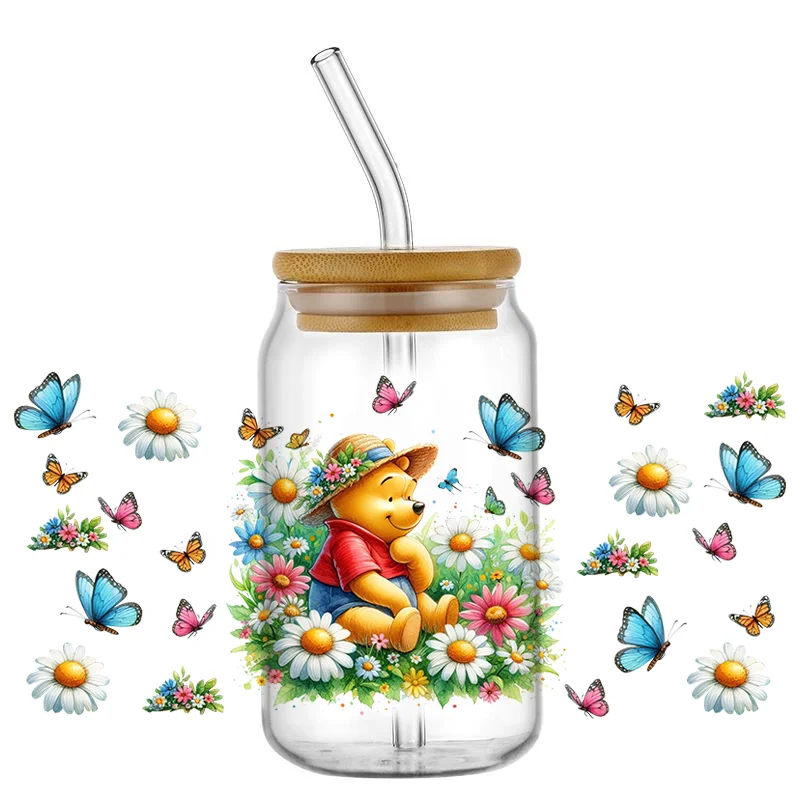 popular cartoon bear Pattern Designs UV DTF 3D Sticker for 16oz Libbey Cup Self Adhesive Rabbit Elf Cup Wraps decoration