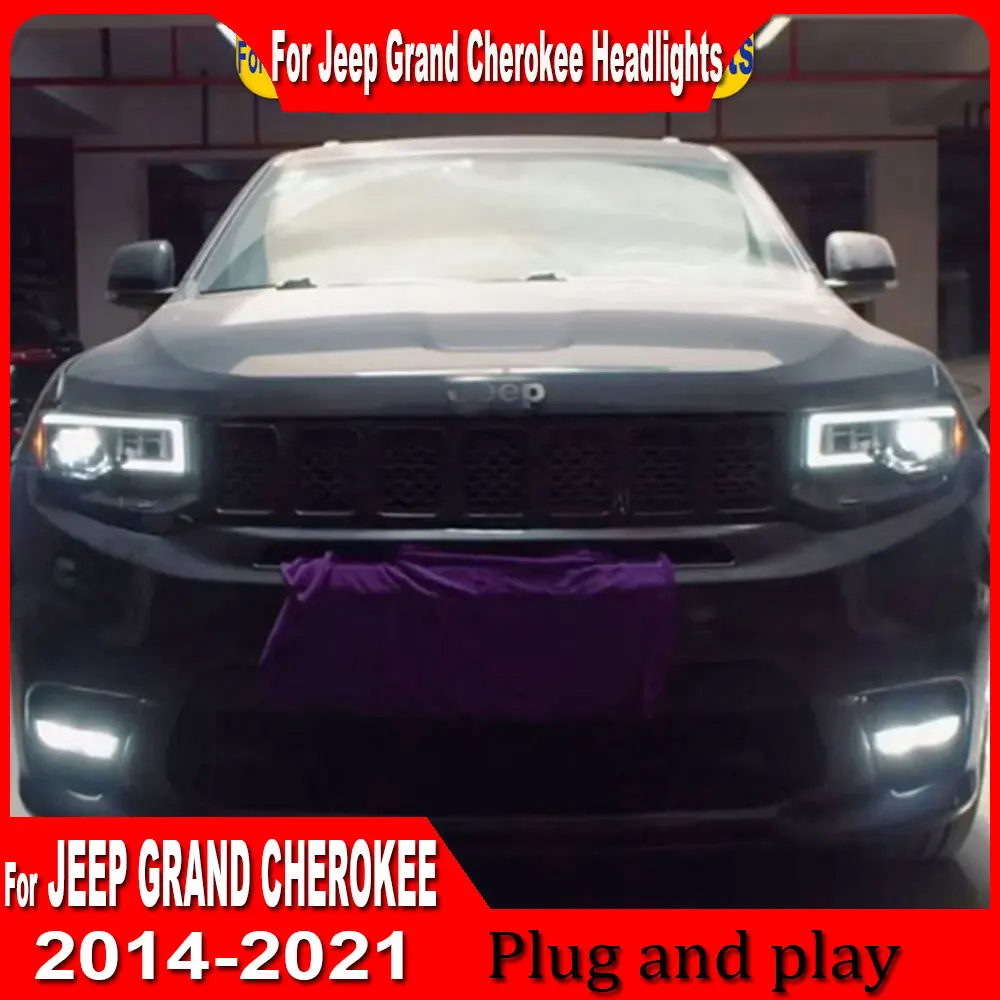 

Автомобильные фары нового стиля для Jeep Grand Cherokee 2014-2022, полностью светодиодные фары в сборе, обновление объектива проектора, аксессуары