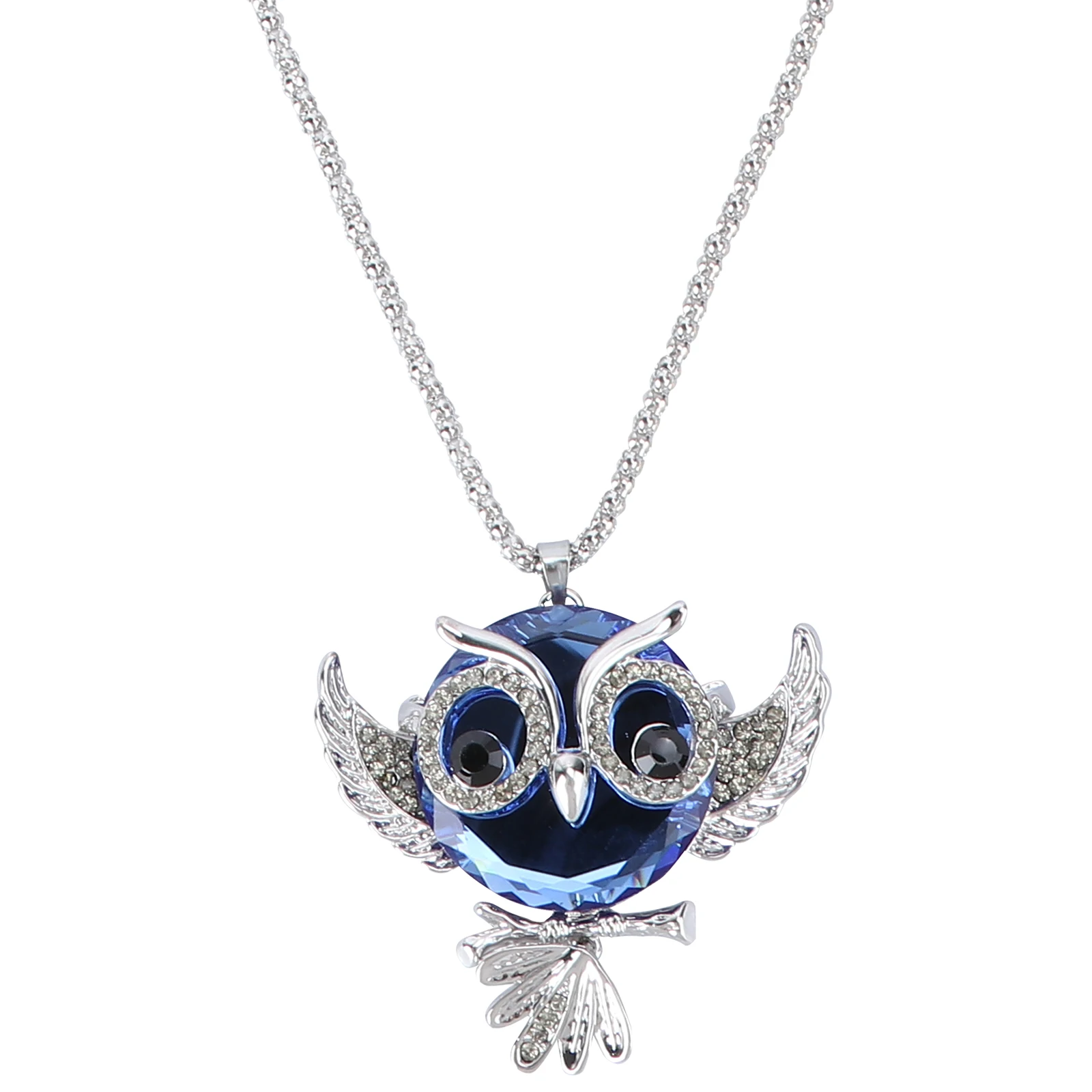 

Owl Pendant Necklace Vibrant Rhinestone Charm Glass Sweater Chain Shiny Gorgeous Eyes Big Cute Gifts Mom Sister