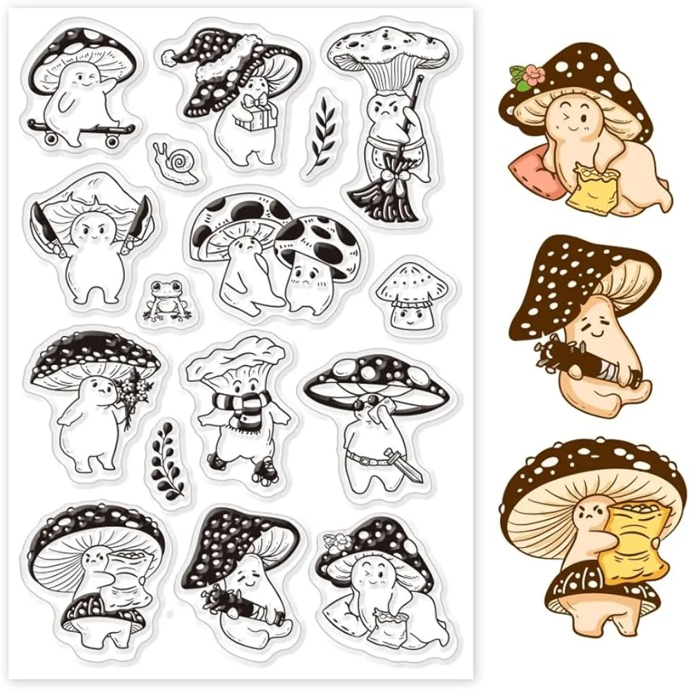 

Mushroom Villain Clear Stamps for Cards Making Cartoon Fun Mushroom Silicone Clear Stamp Seals Transparent Stamps for DIY