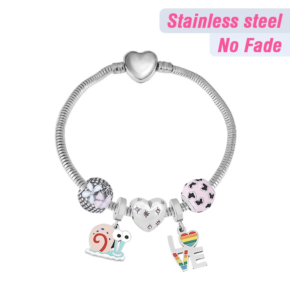 Hot Selling Women's Popular heart Bracelet 316 Stainless Steel colourful Pendant Charm beads Original Jewelry For Women's Gift