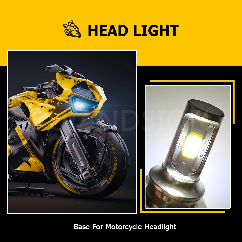 อุปกรณ์เสริมรถจักรยานยนต์ไฟหน้า LED PH3S ซ็อกเก็ต 10-30V แรงดันไฟฟ้ากว้าง 3570 ชิป 1500LM ความสว่างสูงเหมาะกับ 12V 50cc สกู๊ตเตอร์ 2PCS
