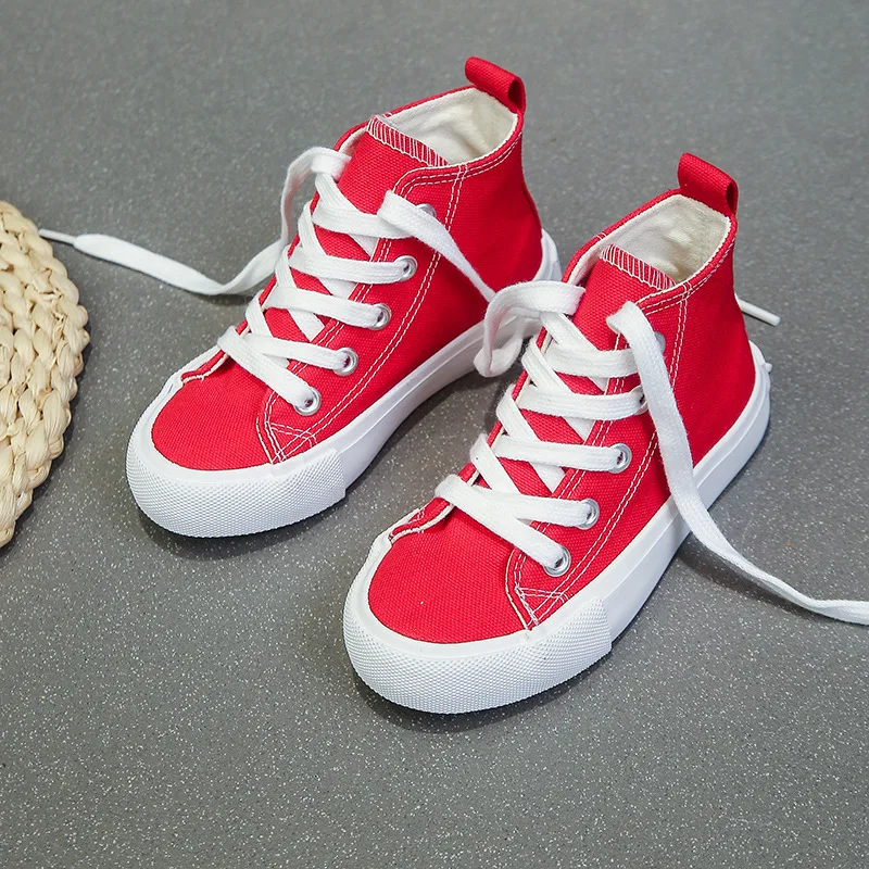 Children Shoes Spring High-top Canvas Shoes Autumn New Boy Girl Kids Lace-up Sneakers Baby Casual Flat Bottom Sports Board Shoes