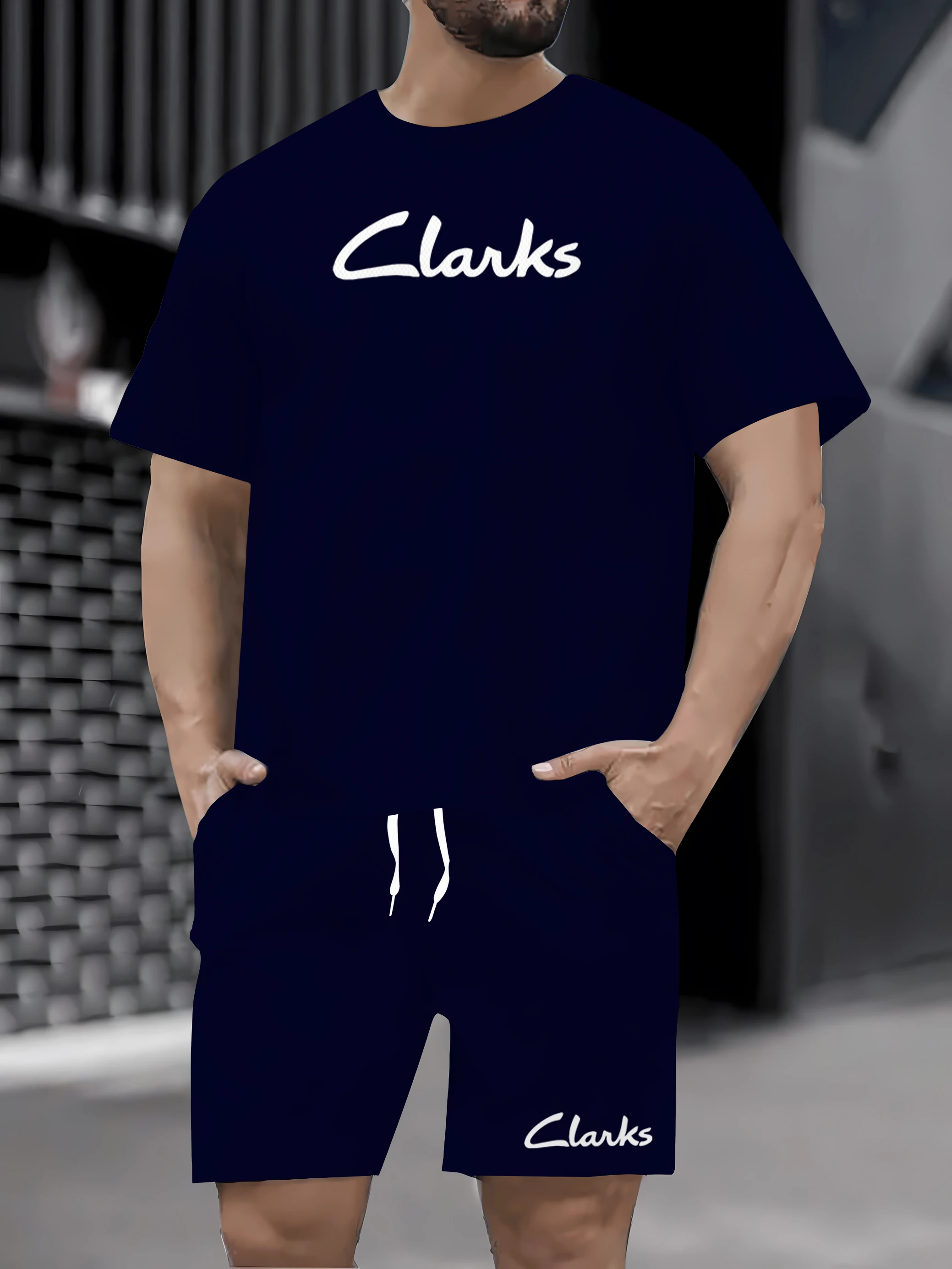

The 2025 summer new 3D printed outdoor sporty style fashionable casual men's short-sleeved and short-shorts set