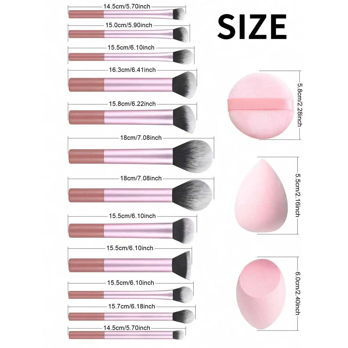 Set di pennelli per trucco multifunzionali da 12 pezzi: polvere, fard, fondotinta, ombretto, pennelli per contorno + spugna per trucco angolata, rotonda