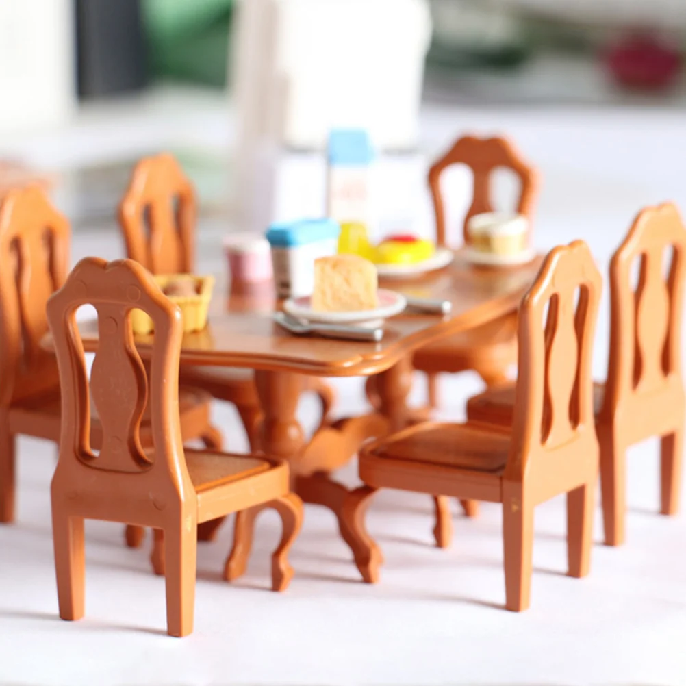 5 Pcs Combination Dining Table and Chairs Accessories Mini Furniture Childrens Toys Miniature Room Plastic