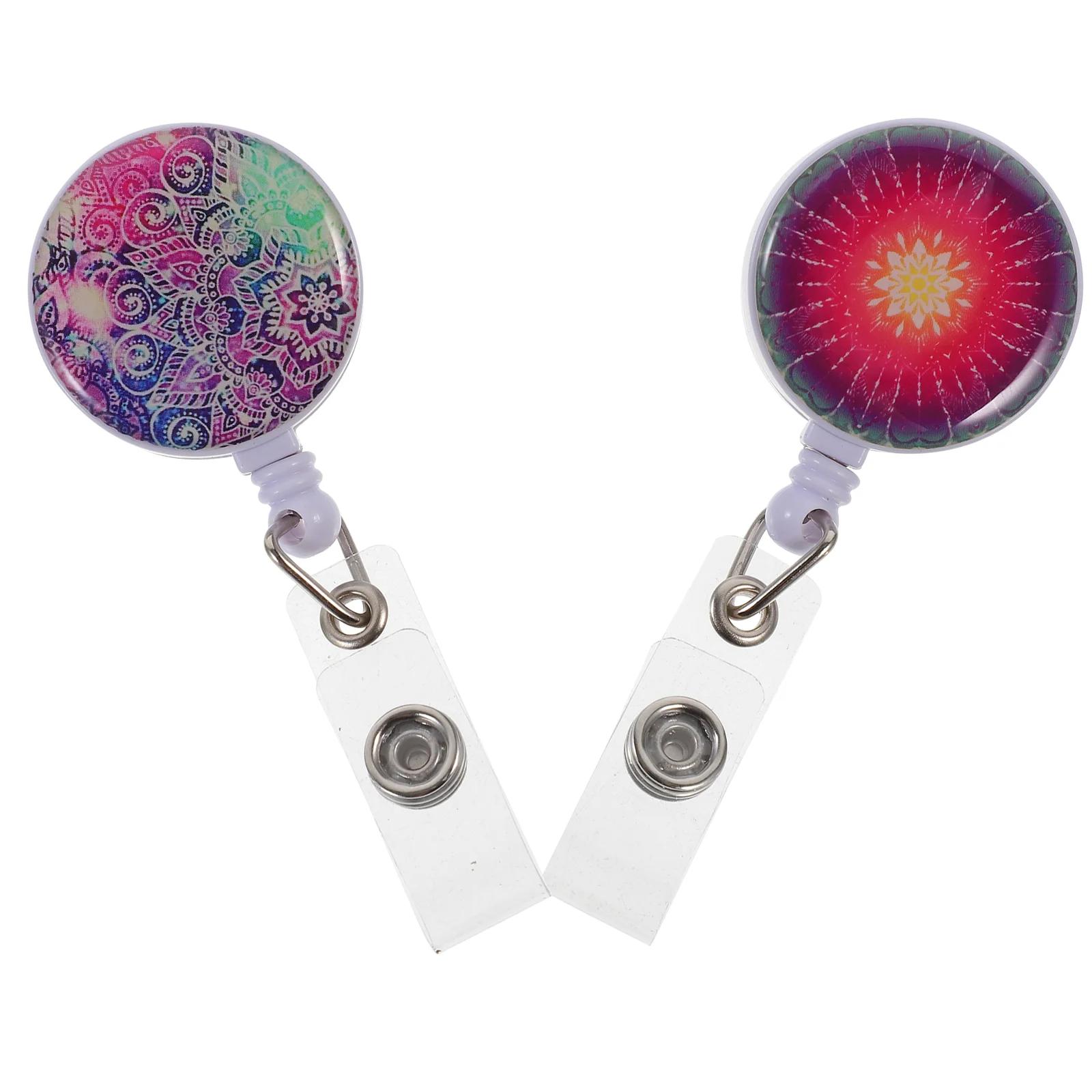 2 Pcs Telescopic Mandala Nurse Abs Retractable Badge Reel Key Chain