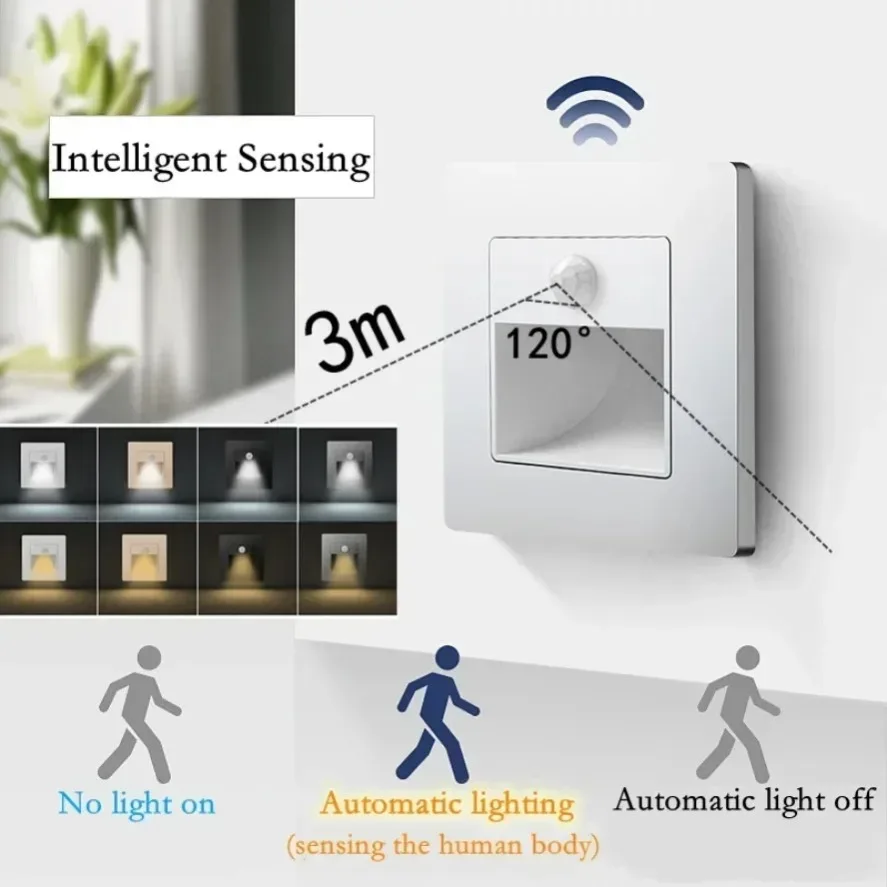 1~2PCS PIR Motion Detector Sensor Led Stair Light 220V Infrared Human Lamp Recessed Steps Ladder Staircase Bedroom Night Light