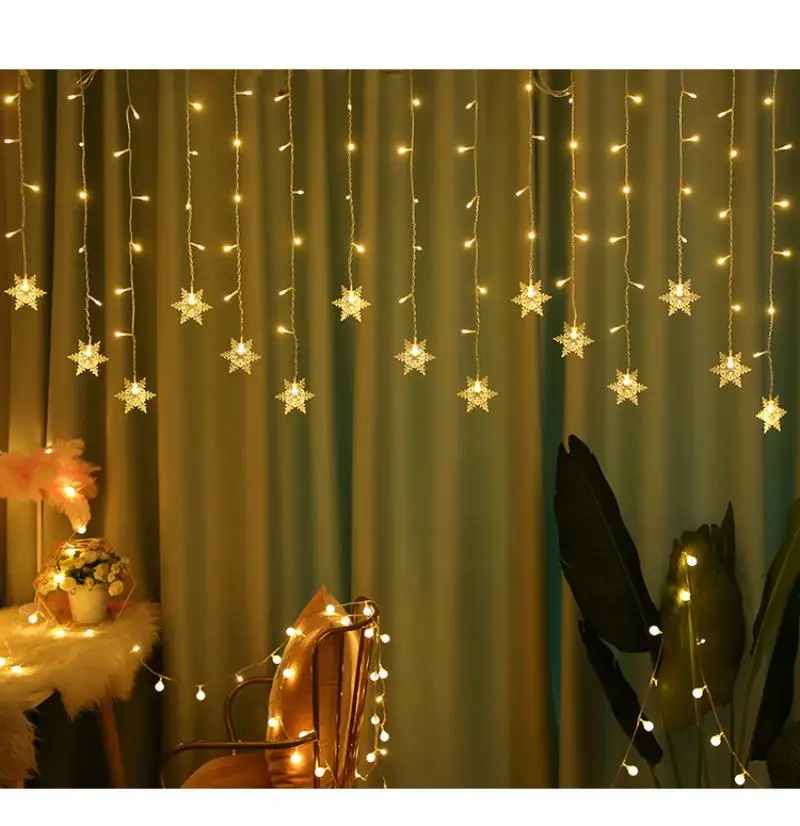1PC 3M*1M LED Christmas Snowflake Waterfall String Lights, Decorative Fairy Lights for Courtyard, Holiday and Party Decor