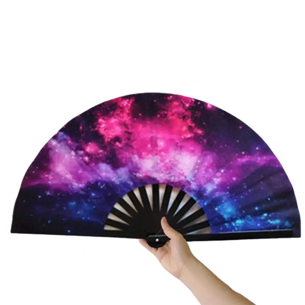 Uv Light Fan Exquisite Pattern Sturdy Bone Folding Fan for Festival Performance Party Supply Glow Dark Handheld Bamboo for Music