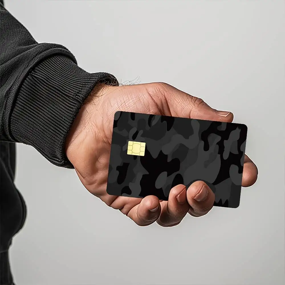 Black Camouflage Credit Card Sticker Matte Anti Fingerprint PVC Privacy Decal For Small Chip Credit Debit Cards