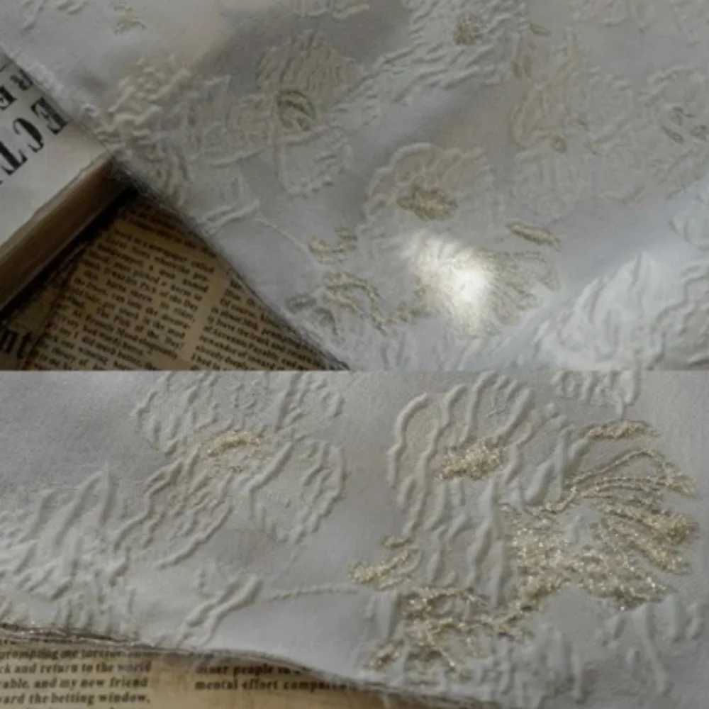 Gold Silk Yarn-dyed Bubble Jacquard Fabric Slightly Transparent Off-white Spring Summer Dress Sunscreen Shirt Inelastic Cloth