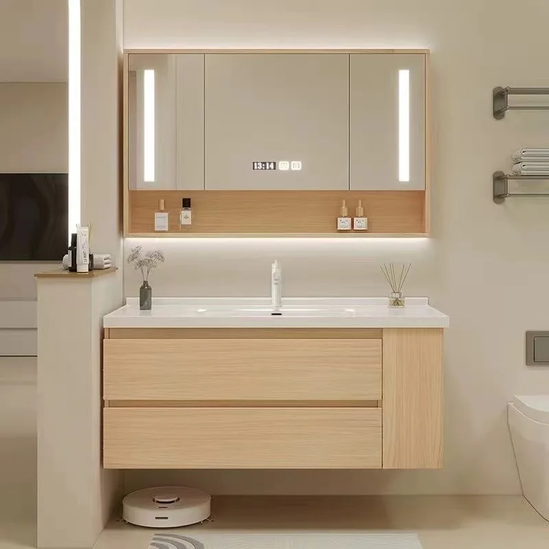 Floating Bathroom Vanity with Ceramic Integrated Sink Combo, Wall Mounted Storage Cabinet with 2 Drawers Faucet & Pop Up Drain
