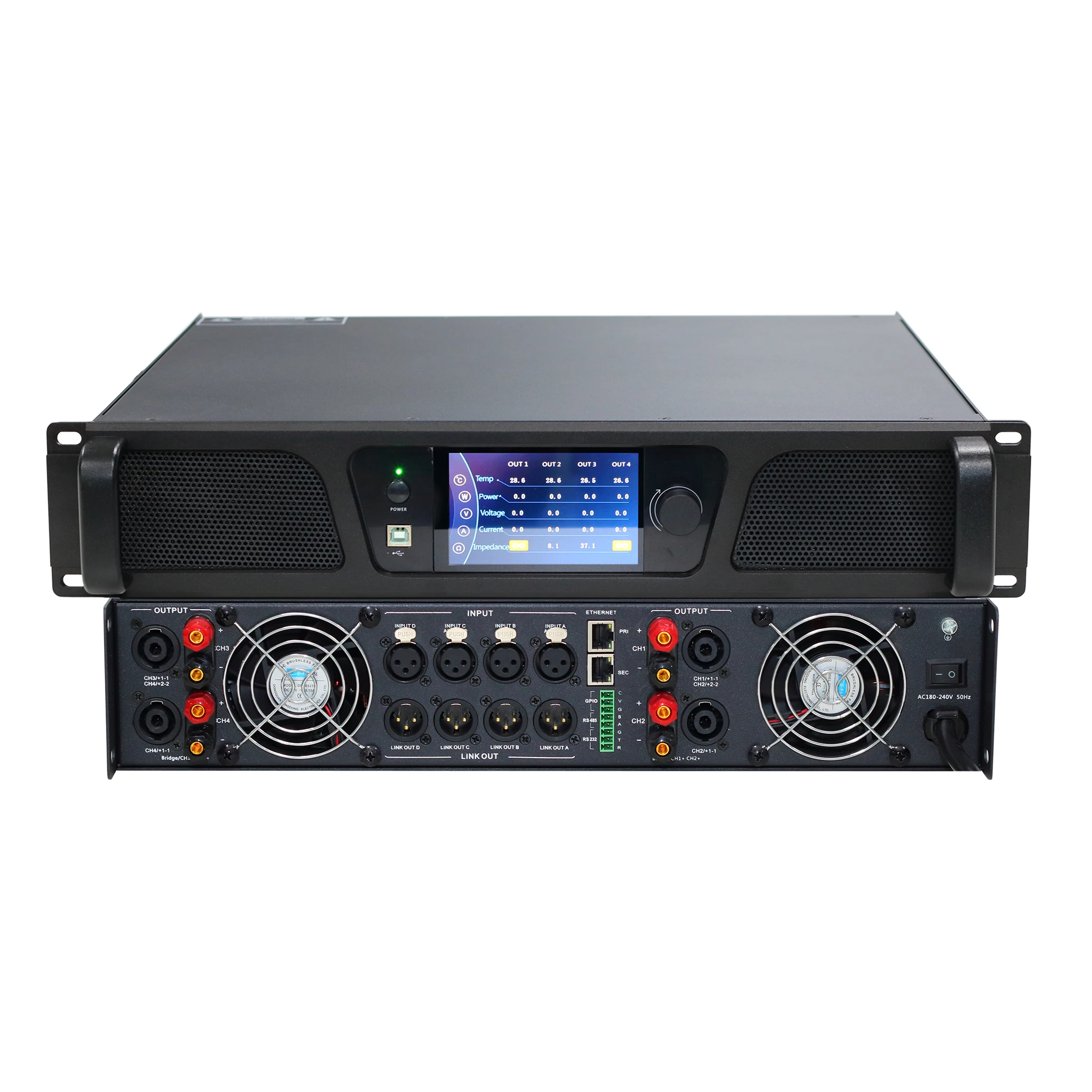 

High Quality 4 Channel 1000W DSP Power Amplifier with Touch Screen and Remotely