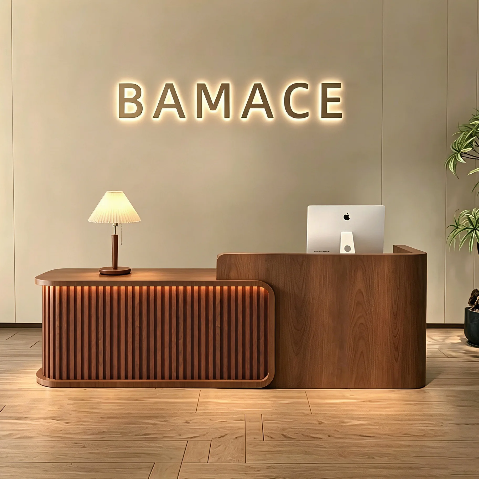 Beauty salon front desk, clothing store cashier, art museum shop, restaurant bar, company reception desk