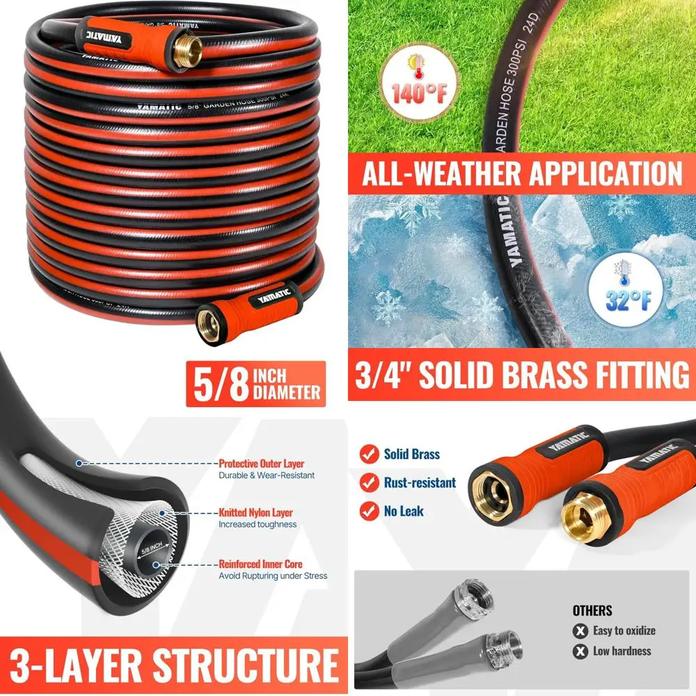 

Kink-Resistant 100ft 5/8 Inch Durable Garden Hose with Swivel Handle and Solid Brass 3/4 Inch Connections