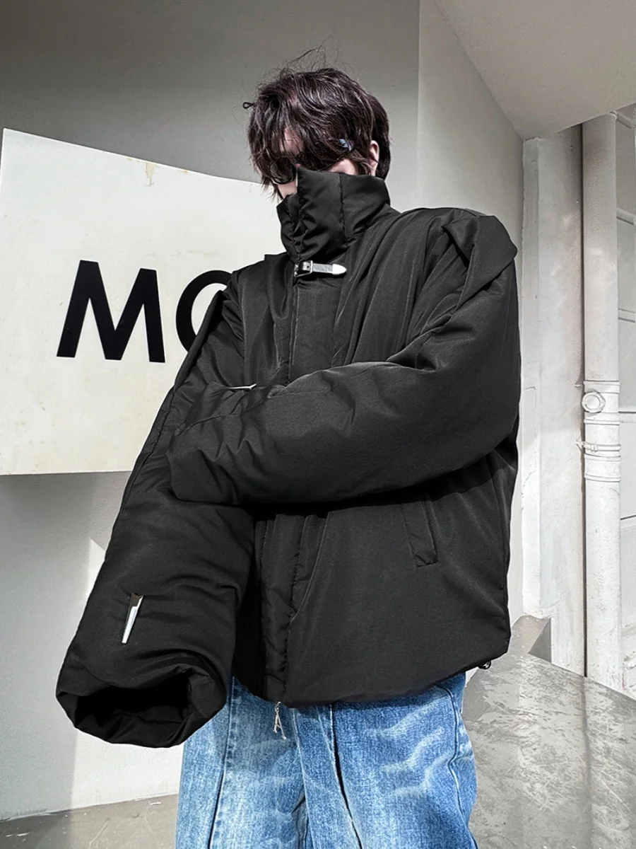 

Thiened Cotton Jaet Stand Collar Warmth Women's Deconstructed Design High-End Feel ort Sle Loose Fit Youth Faion