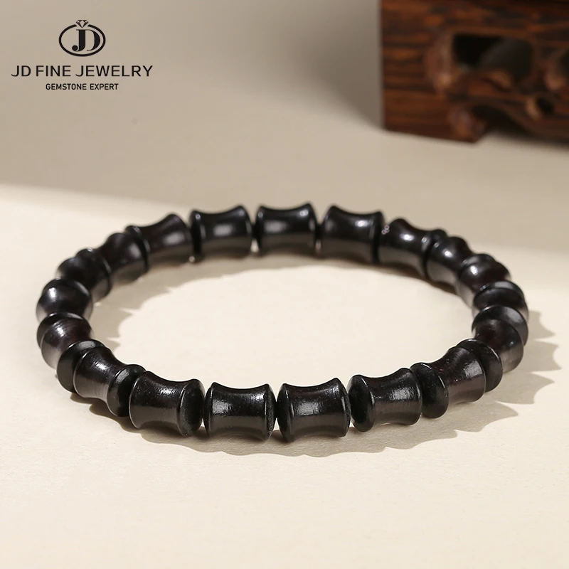 JD Natural Wooden Black Sandalwood Bamboo Shape Lucky Bracelet Women Men Vintage Creative Handmade Stretch Bangles Ebony Gift