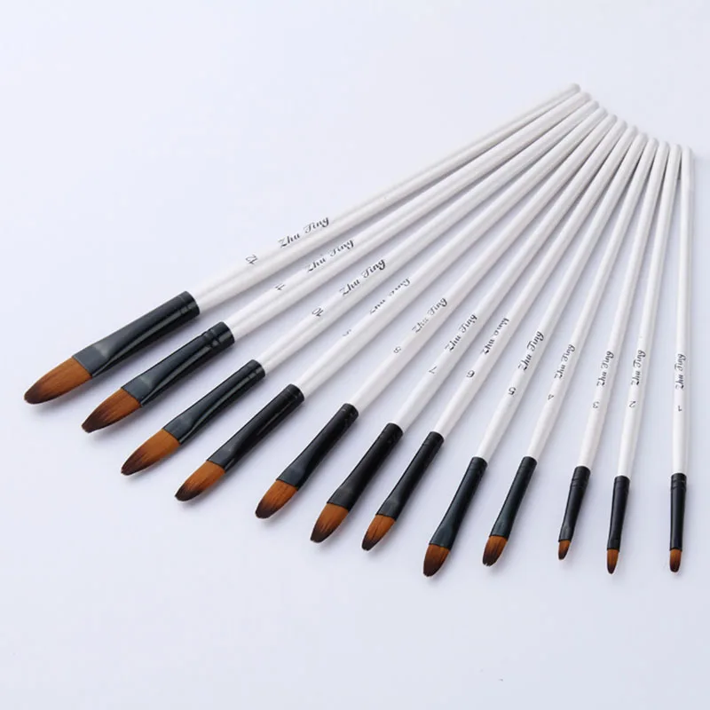 12 Pcs/set Nylon Hair Wooden Handle Watercolor Paint Brush Pen Set for Learning Oil Acrylic Painting Art Paint Brushes Supplies