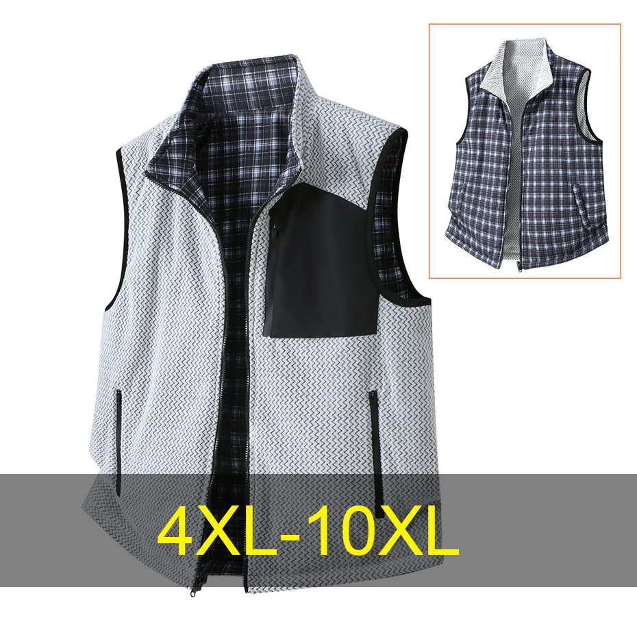 10XL Plus Size Double-sided Vest Men Autumn Winter Fleece Vests Male Sleeveless Jacket Male Big Size 10XL