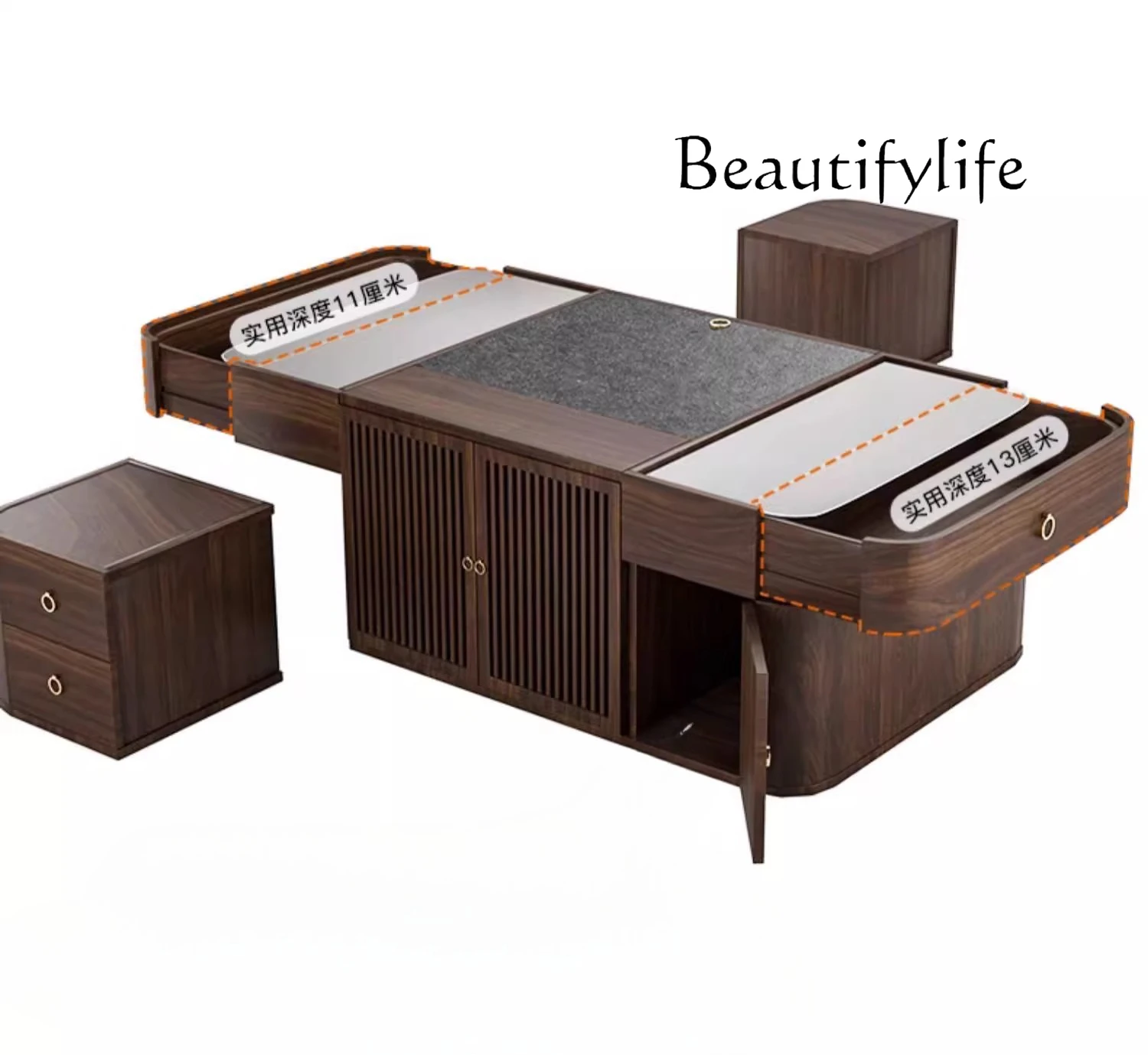 

Modern light luxury solid wood coffee table small apartment household Kung Fu tea table lifting tea set to make tea integrated
