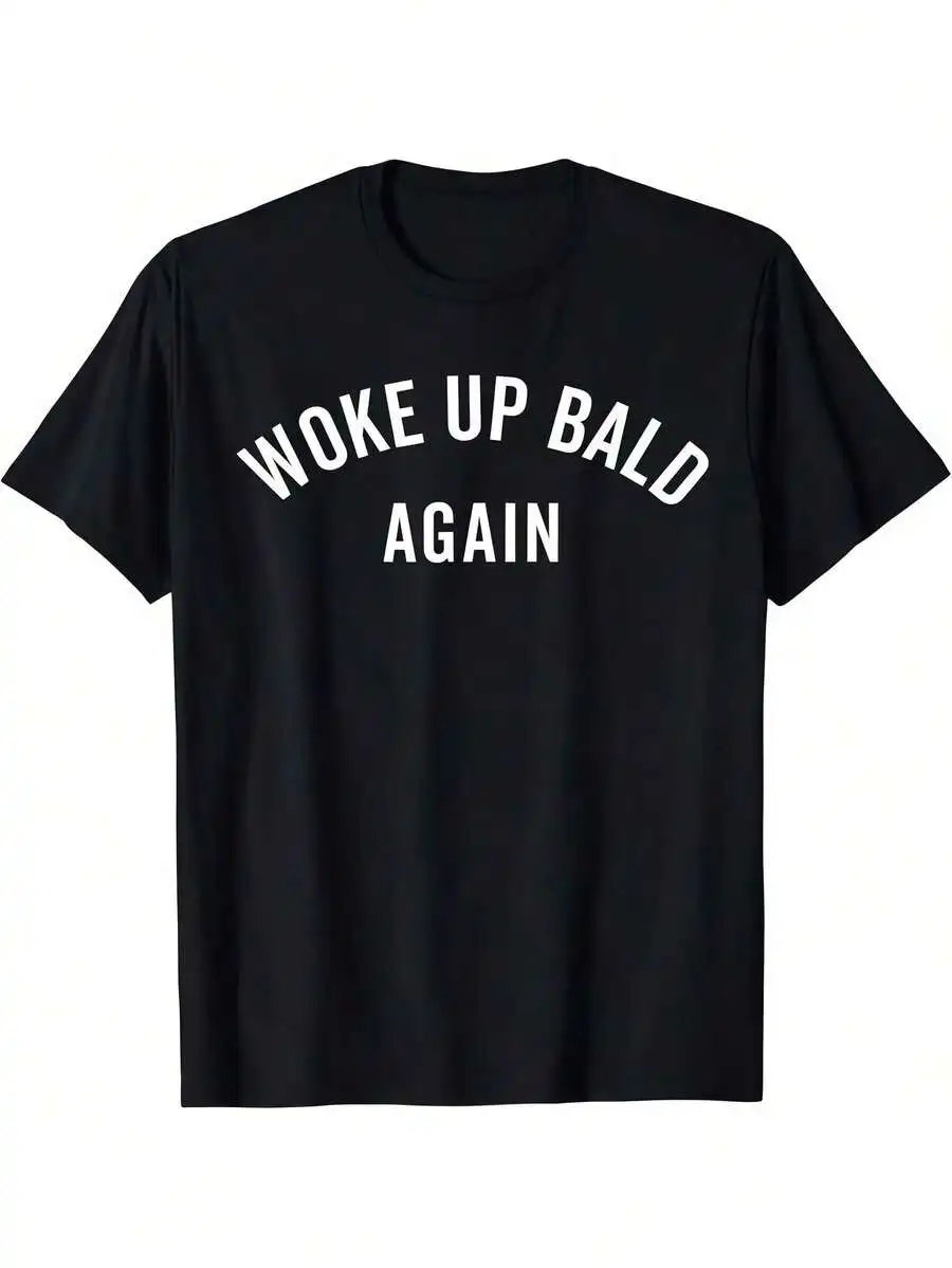 1Pc Mens Clothes Woke Up Bald Print Black Tshirt, Unisex Casual Crew Neck Tshirt, Plus Size Men's Clothing 5Xl, Gift For Dad