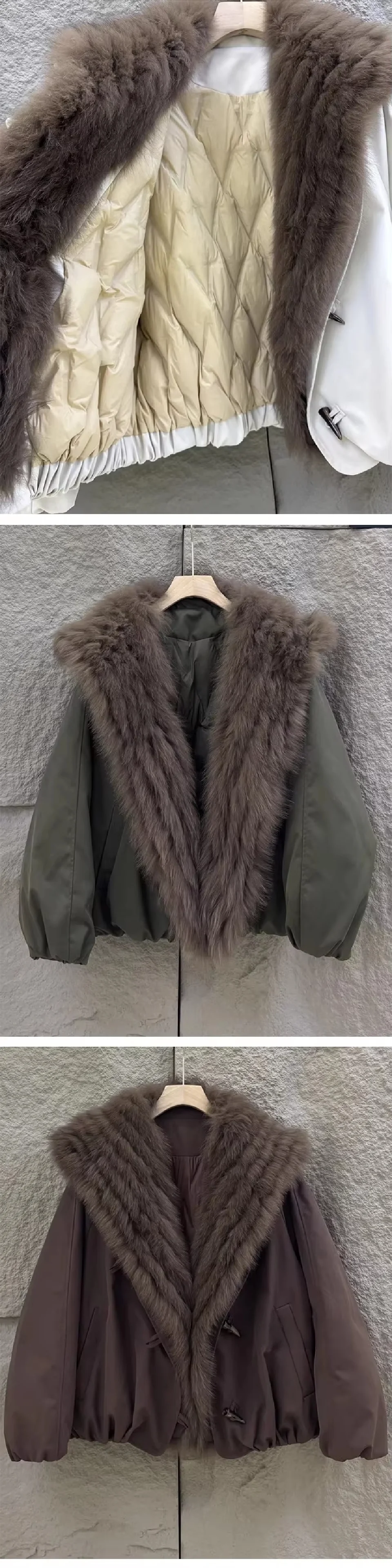 Fur Jackets Winter Natural Real Fox Fur Coat Detachable Collar Short Coat Women Loose White Duck Down Jacket Warm Fur Parka