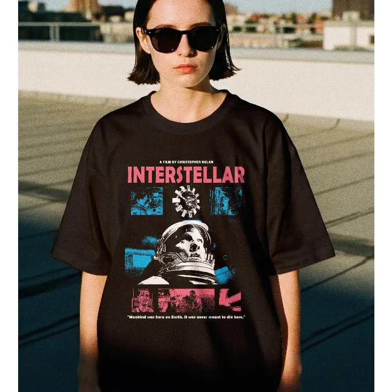Interstellar Movie Graphic Tee Christopher Nolan Sci-Fi Space T-Shirt unisex Loose and Breathable cotton T-shirt Top