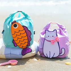 Mochila de natación de dibujos animados para niños, bolsas de playa impermeables con separación en seco y húmedo para niños y niñas, con corte de conejo y gato