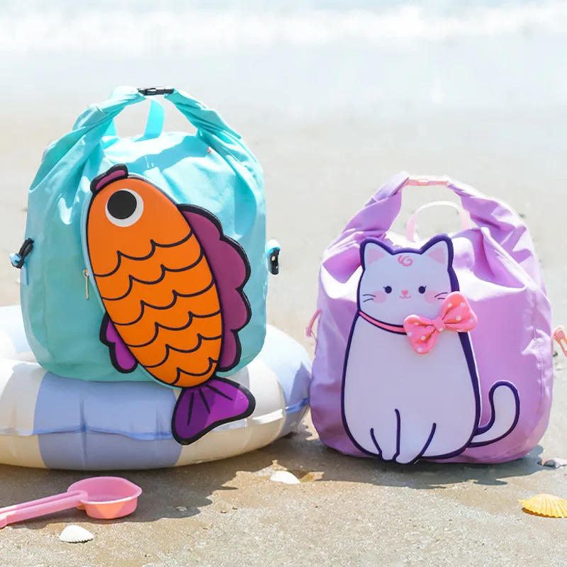 Cartoon Children Swimming Backpack Cut Rabbit Cat Boys Girls Bags Dry Wet Separation Waterproof Kids Beach Bags