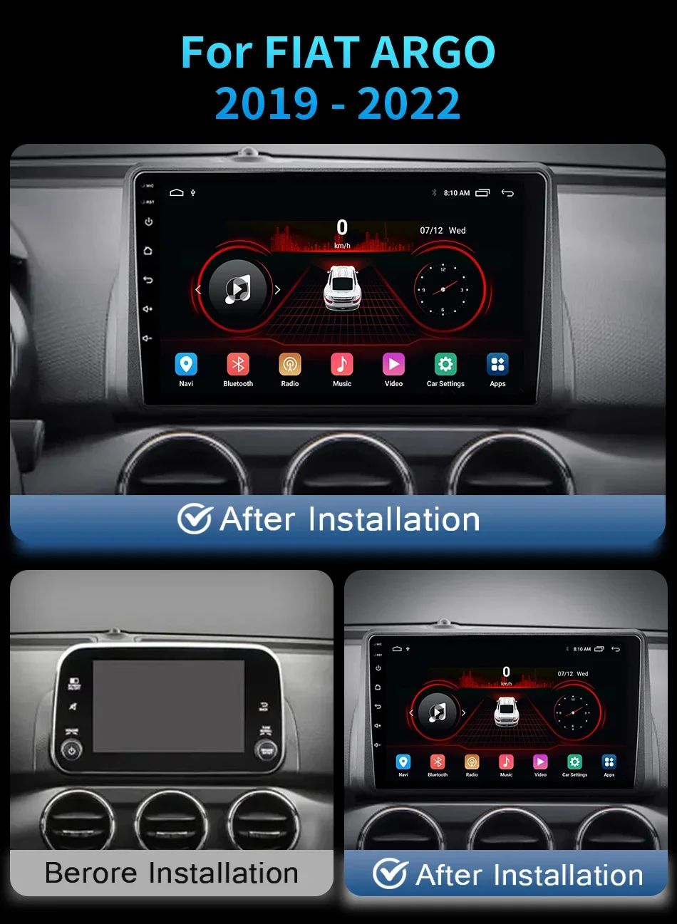 2Din Android Auto Carplay wireless For FIAT ARGO 2019-2022 Multimedia Automotive Car Radio Android wifi 4G Video Stereo Navi