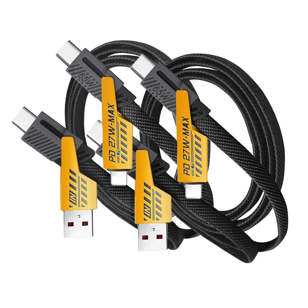 2 STKS 4 in 1 Mecha Snel Opladen Datakabel Koord PD 27 W Voor iPhone 15 Samsung Xiaomi 65 W USB Type C Multi Port Lading Draad Lijn