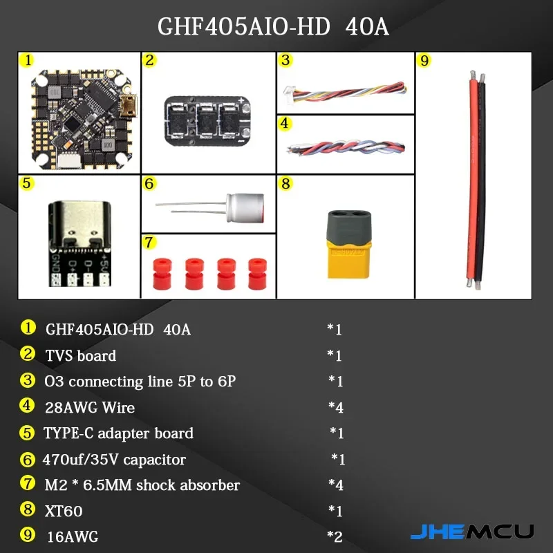 JHEMCU GHF405AIO-HD 40A F405 Kontroler lotu BLHELIS 40A 4w1 ESC 2-6S