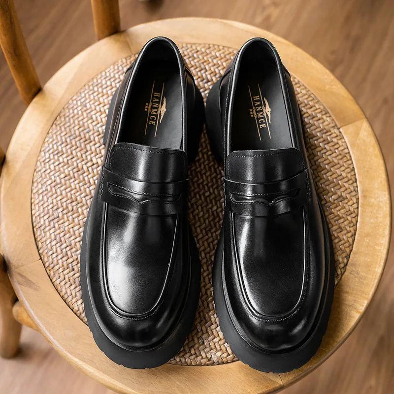 New trendy shoes with large toe and thick sole, genuine leather casual shoes for men LeFu height-increasing shoes