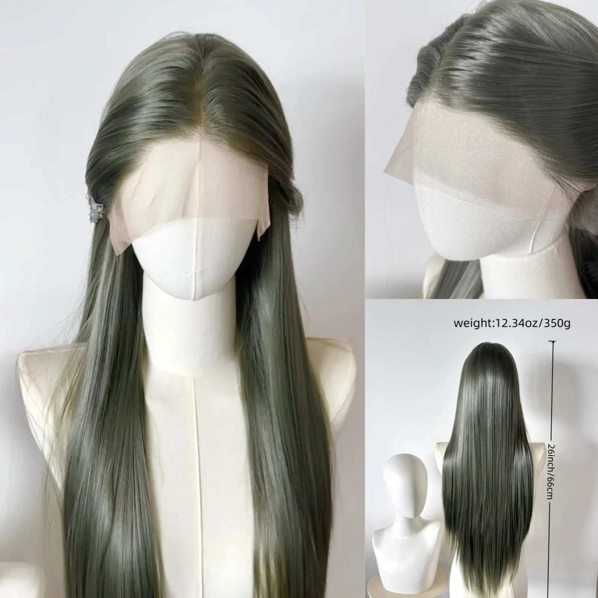 

Новый темно-зеленый кружевной парик для женщин, 26 дюймов, длинные прямые волосы, парик с кружевной передней частью 13x4, высококачественный синтетический кружевной парик для косплея