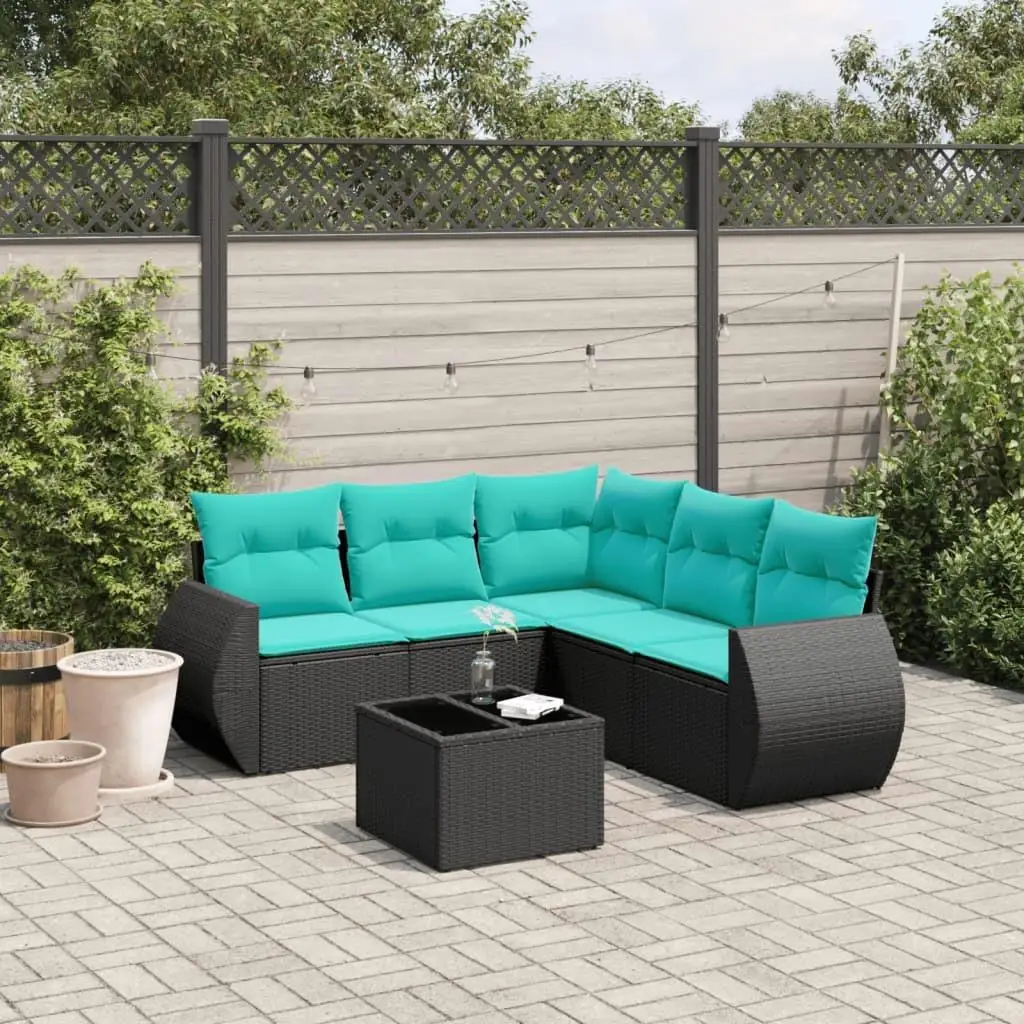 

6 Piece Outdoor Patio Sofa Set with Cushions Black Rattan Furniture Garden Seating