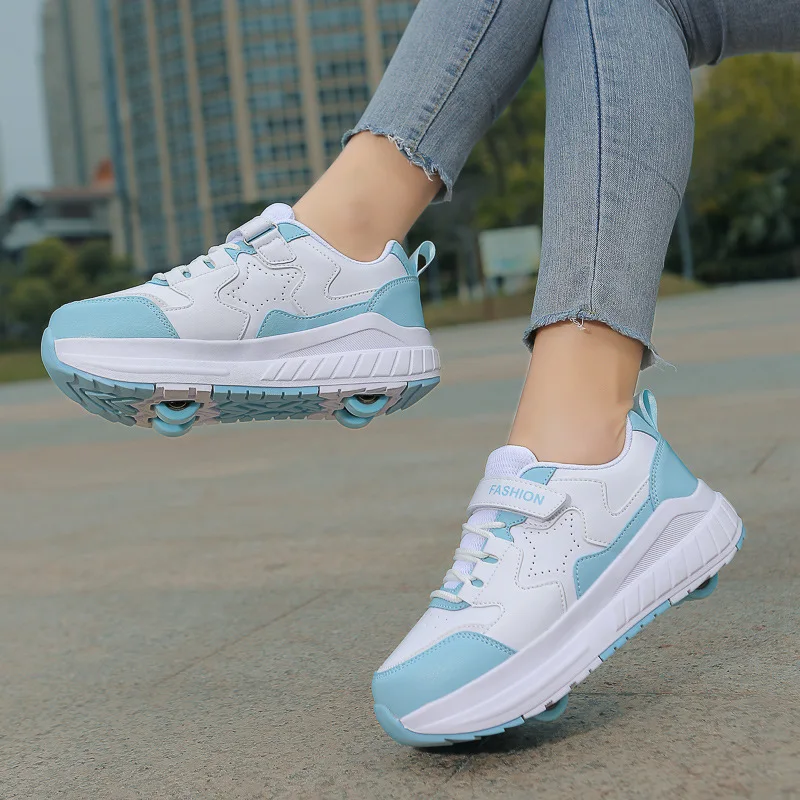 Roller Skating Shoes for Children, Deformation Casual Shoes , Comfortable Four Wheel, Fashionable Skate Shoes for Kids, 2025