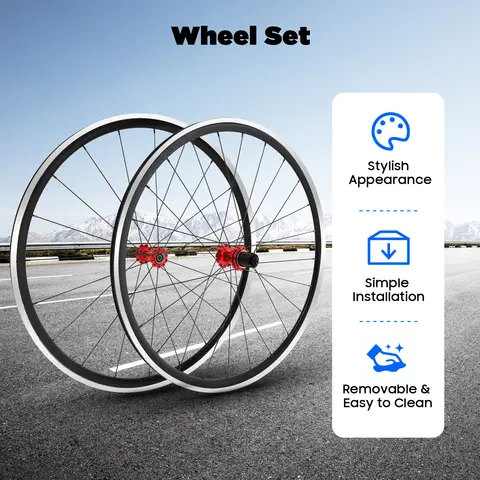 700C Road Bike Wheelset, Front Rear Wheels, 20/24 Spokes, C/V Brake Compatible, 300kg Load Capacity, Red Hub Cycling Wheels