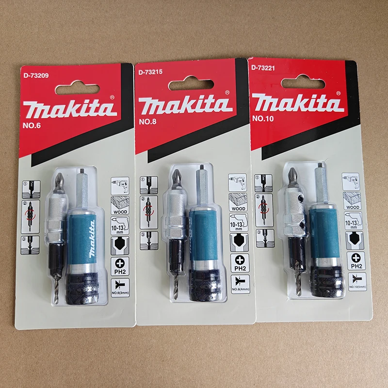 Makita D-73209/D-73215/D-7322 Wood Countersink Drill Bit Set No.6/8/10 Drill Countersink Combo with PH2 Bit & Magnetic Adapter