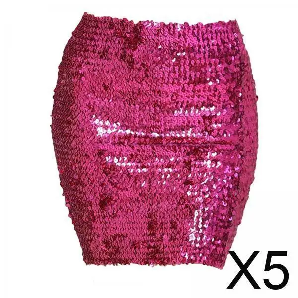 

5xFashion Женская мини-юбка с пайетками, короткая, блестящая, облегающая, в стиле стритвир, цвет розово-красный