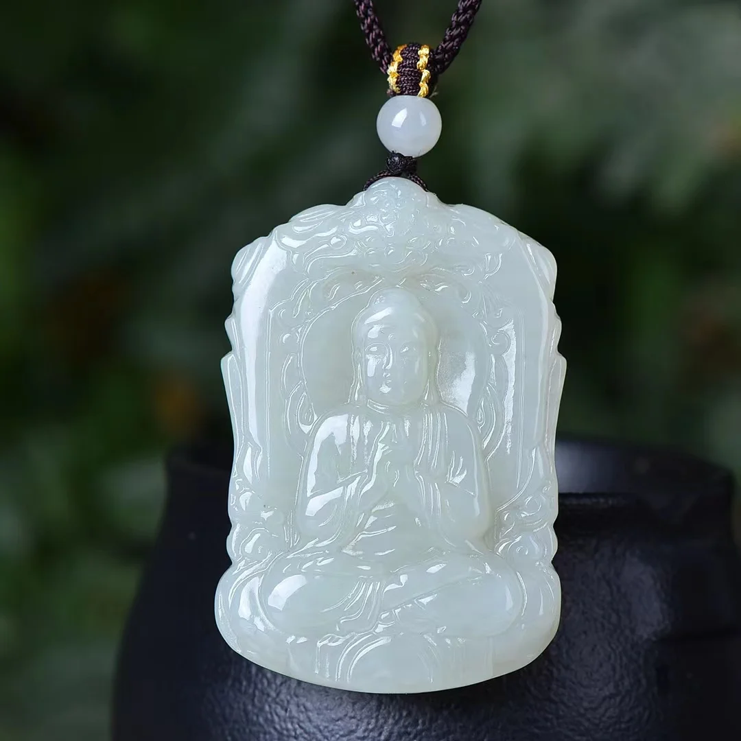 

Hotan Jade Eight Guardian Saints Great Sun Tathagata Pendant Ornament Zodiac Sheep-Monkey Patron Saint 4149#