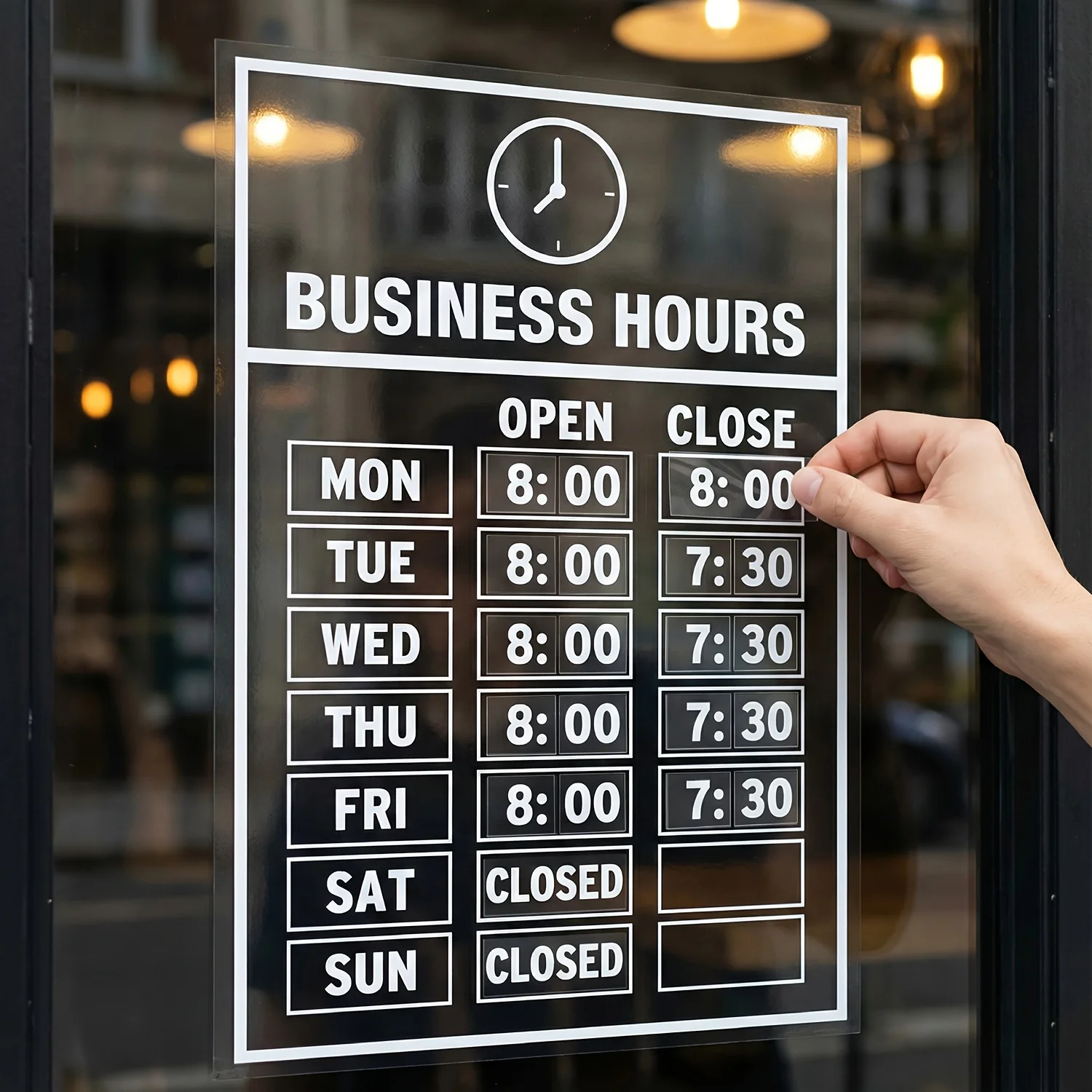 

2 комплекта наклеек на окно с указанием часов работы, прозрачные УФ-стойкие наклейки с графиком работы магазина - самоклеящиеся таблички с указанием времени открытия и закрытия для стеклянных дверей