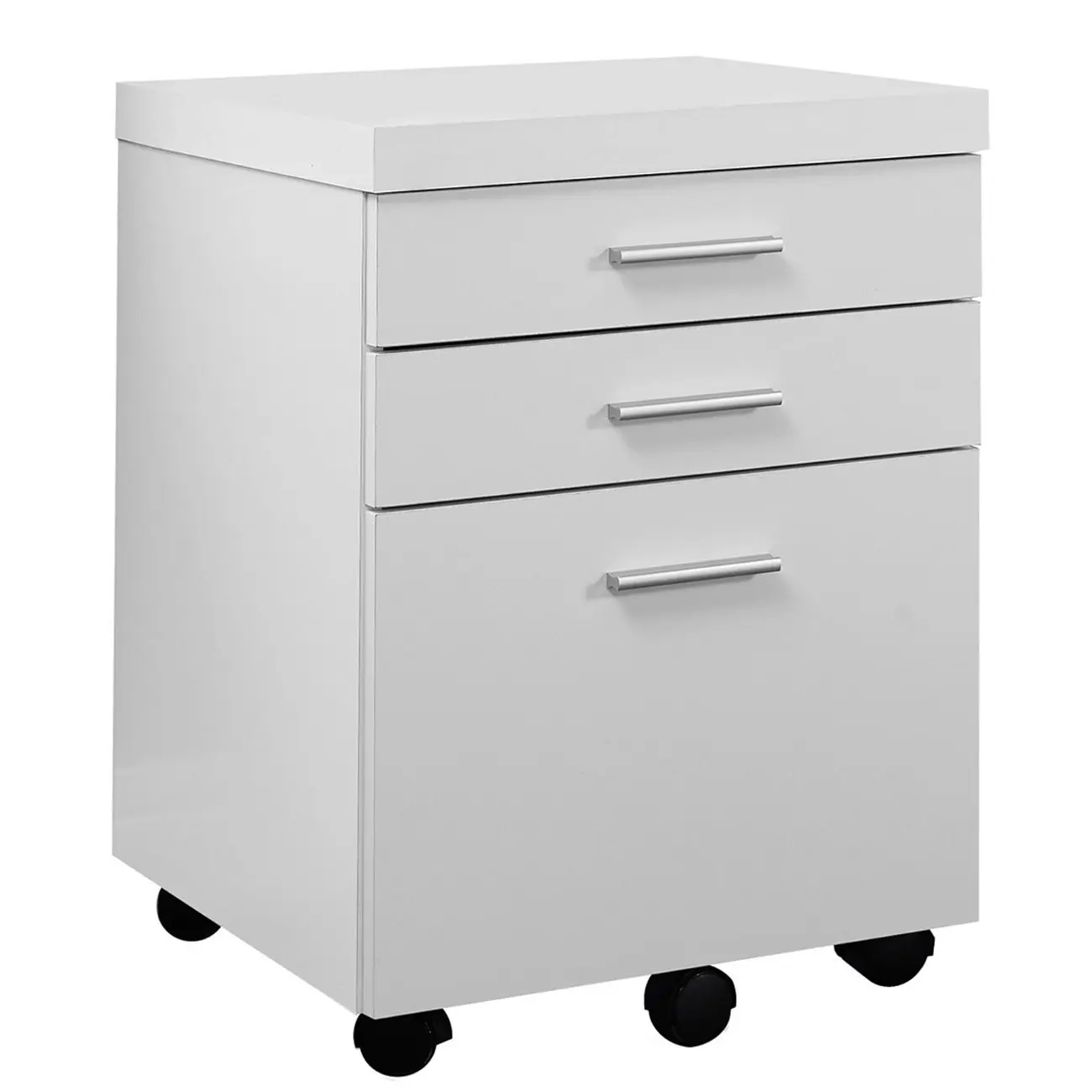 White Hollow-Core 3 Drawer File Cabinet On Castors, Customized